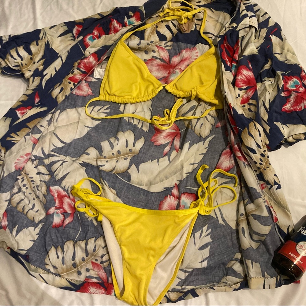Little Yellow String Triangle Bikini Set - Picture 2 of 6